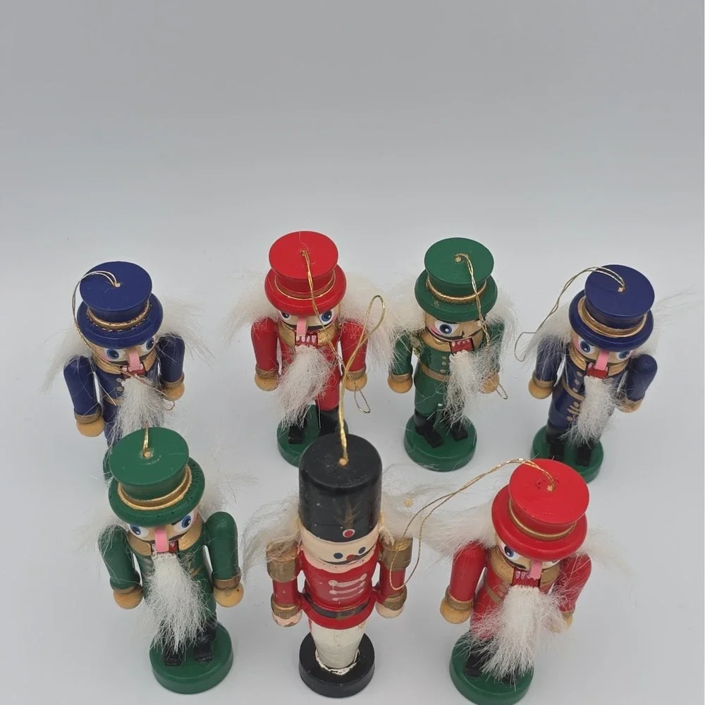 Vintage Christmas Tree Ornaments Lot of 7 Wooden Soldier Nutcracker Mini Figures